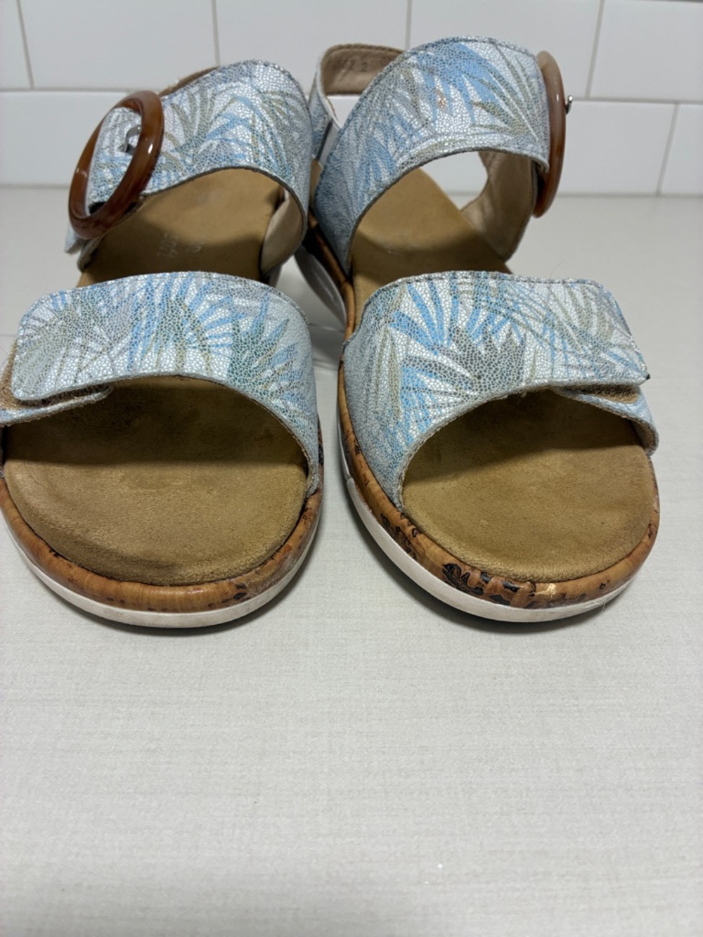 Rieker Remonte Soft - Light Blue Botanical Patterned Adjustable Buckle Sandals - Picture 5 of 12